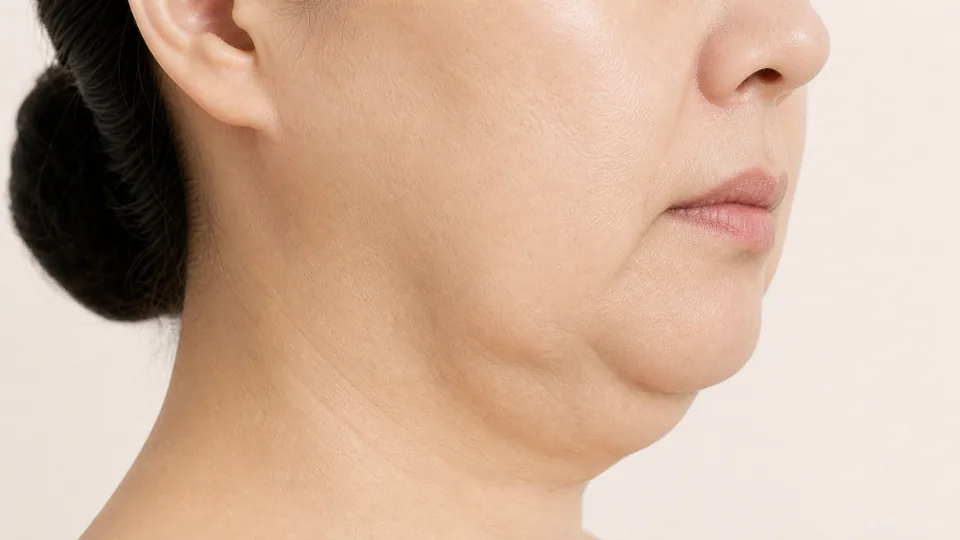 턱선 처짐 — 옆모습 윤곽 점선 기준선 시각화
